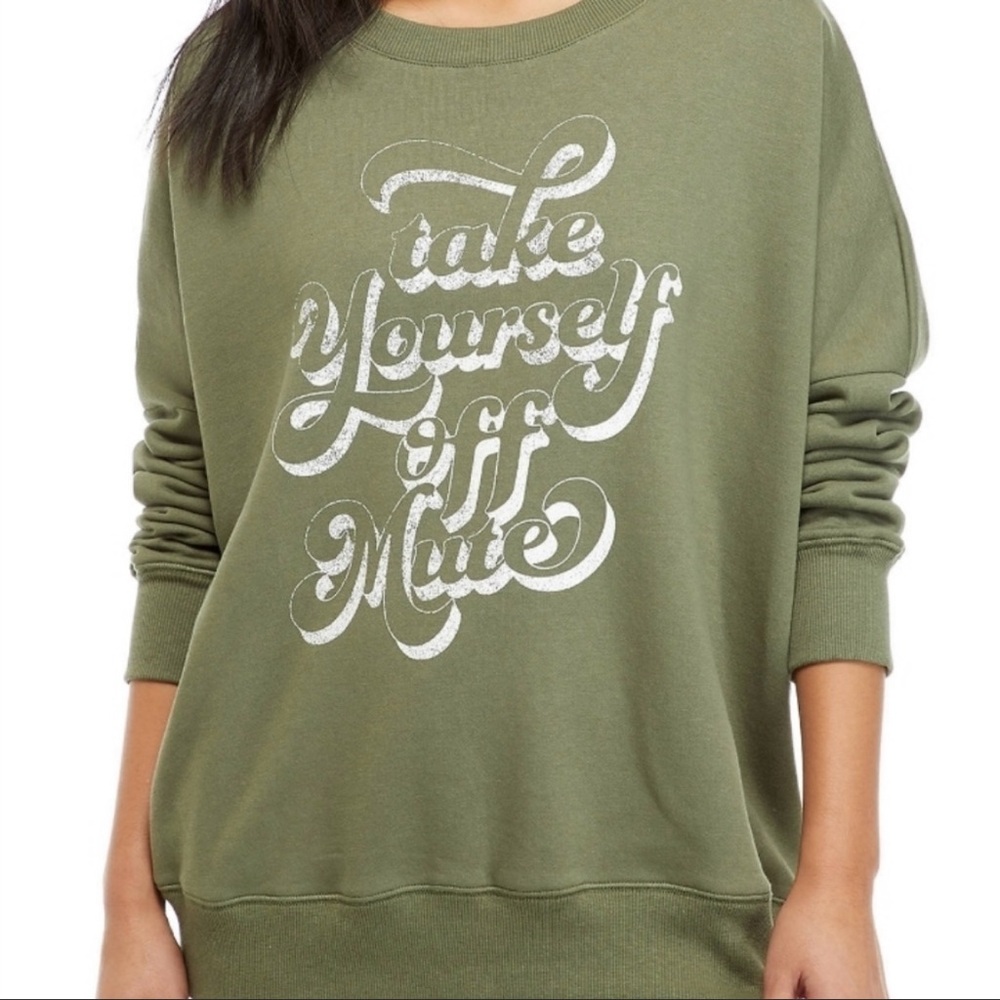 True Craft Oversized Graphic Sweatshirt Green Take Yourself off Mute Juniors XL
